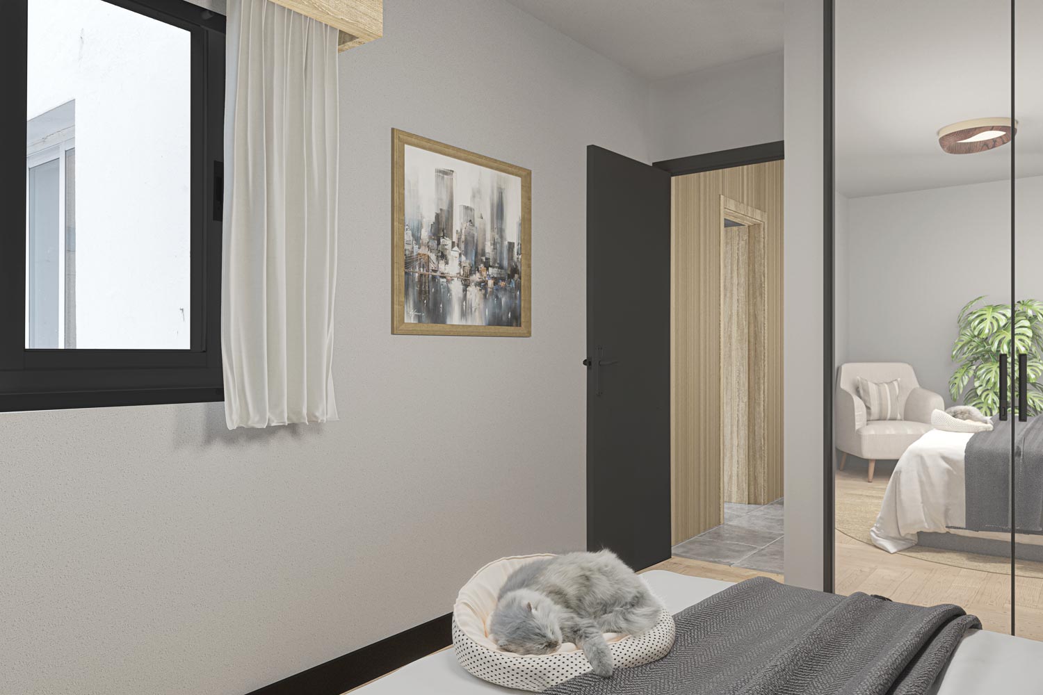 Propuesta de diseño moderno para dormitorio en piso en venta en Sada, Morando Inmobiliaria.